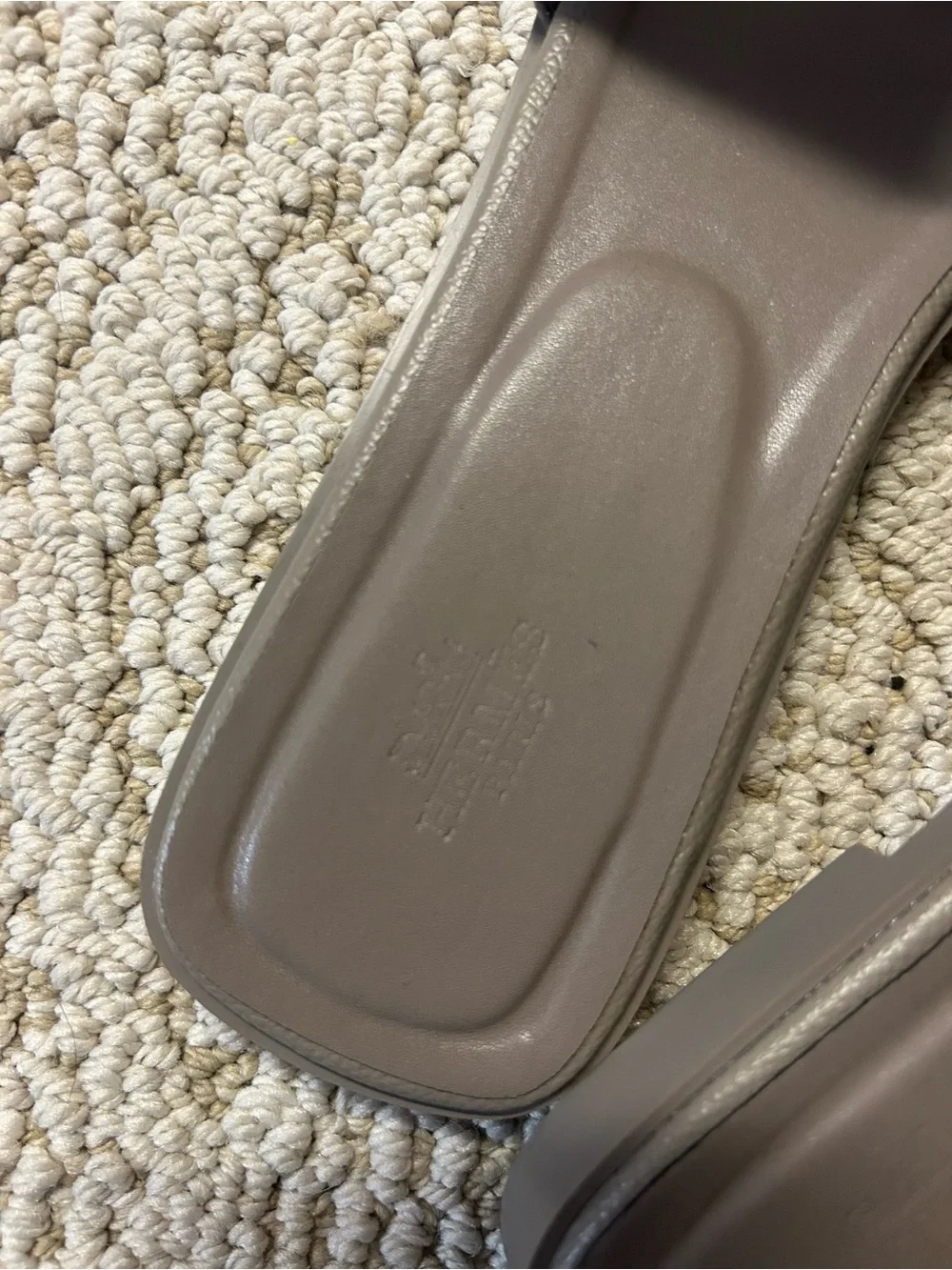 Hermes Taupe H‑Cut Leather Slide Sandals